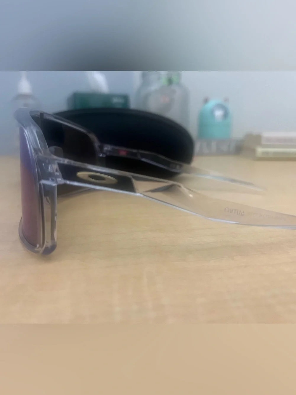 Oakley Clear Frame Blue Mirrored Shield Sunglasses - Polarized Look